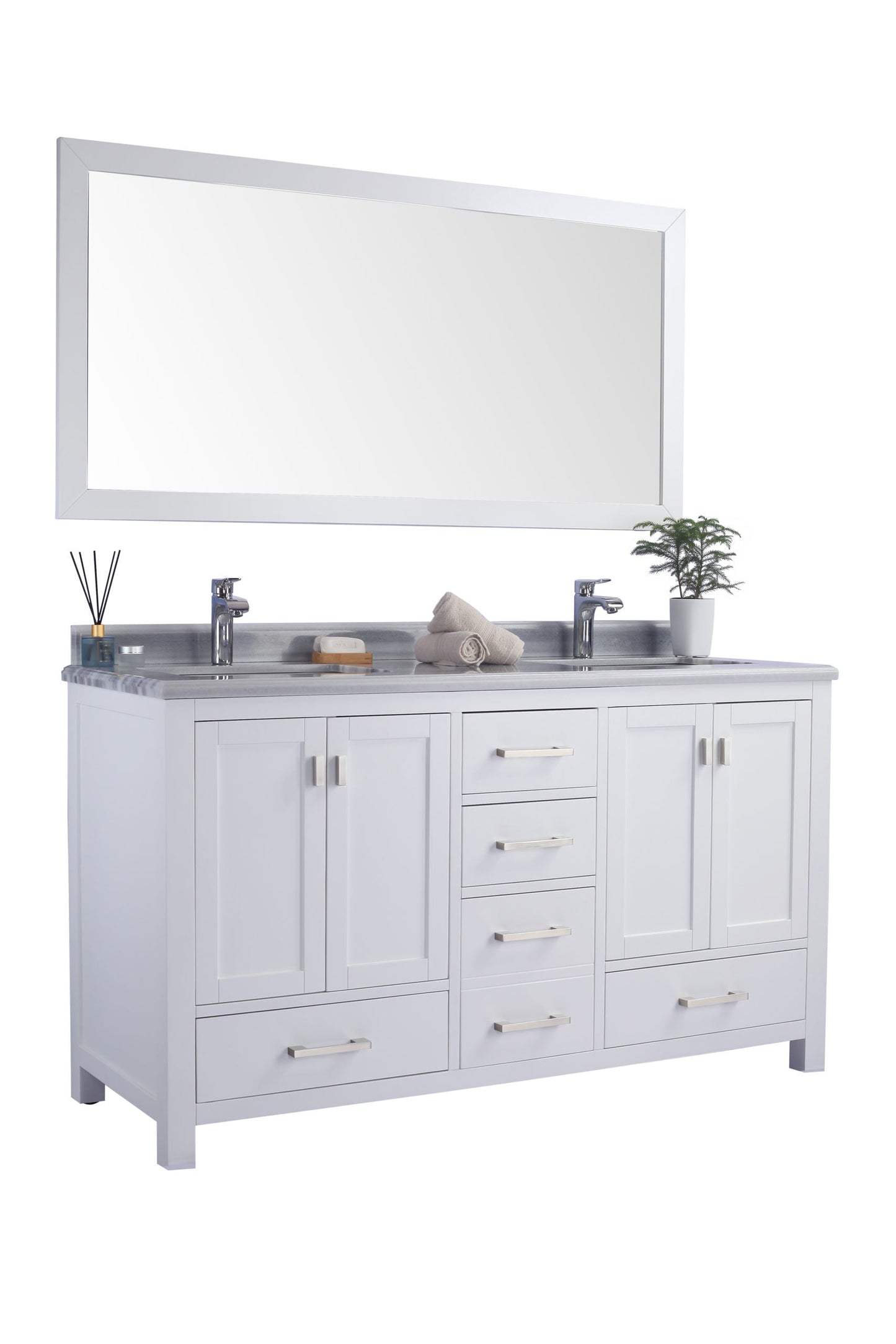Wilson 60" White Double Sink Bathroom Vanity with Countertop