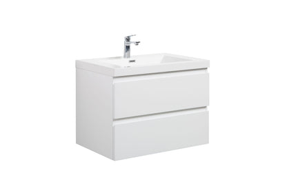 Aurora 24" Glossy Polar White Wall Hung Bathroom Vanity with White Acrylic Countertop