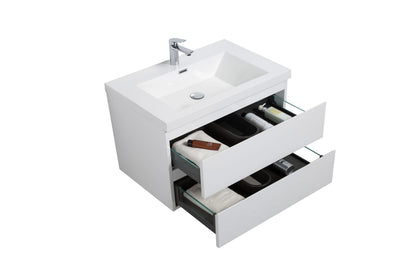 Aurora 24" Glossy Polar White Wall Hung Bathroom Vanity with White Acrylic Countertop