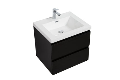 Aurora 24" Glossy Polar White Wall Hung Bathroom Vanity with White Acrylic Countertop