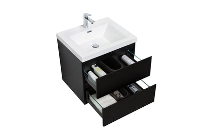 Aurora 24" Glossy Polar White Wall Hung Bathroom Vanity with White Acrylic Countertop