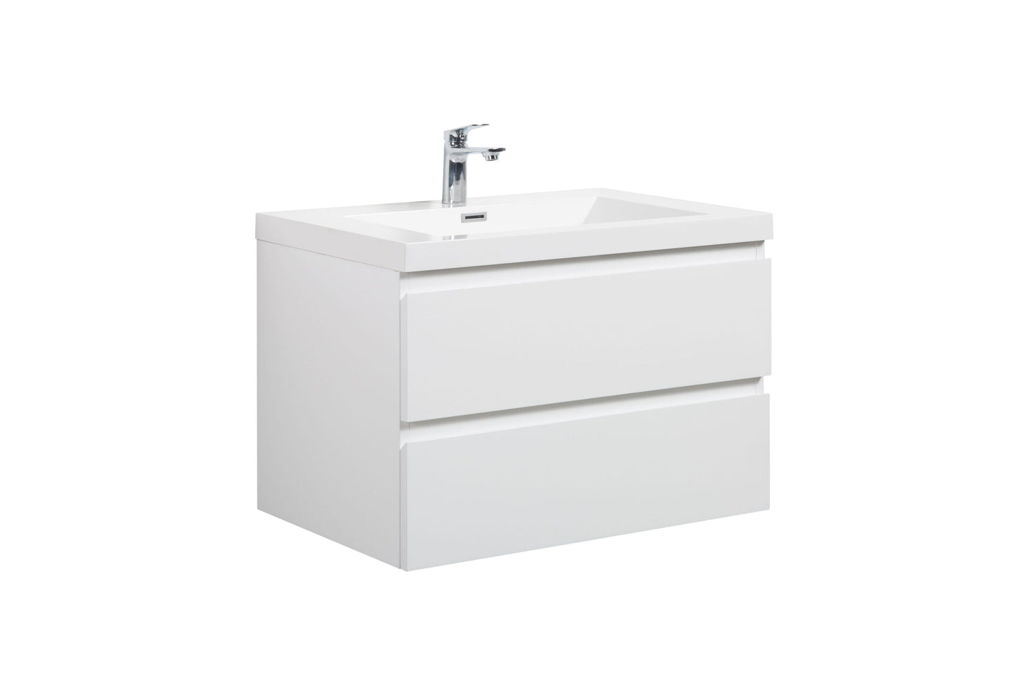 Aurora 30" Glossy Polar White Wall Hung Bathroom Vanity with White Acrylic Countertop