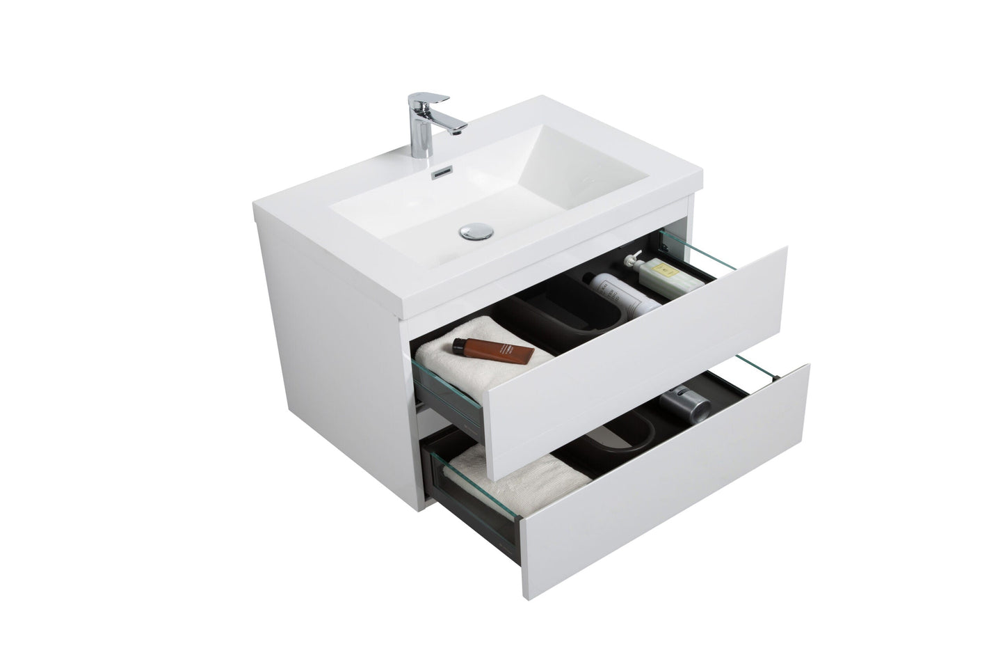 Aurora 30" Glossy Polar White Wall Hung Bathroom Vanity with White Acrylic Countertop