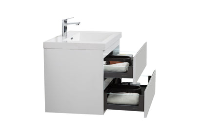 Aurora 30" Glossy Polar White Wall Hung Bathroom Vanity with White Acrylic Countertop