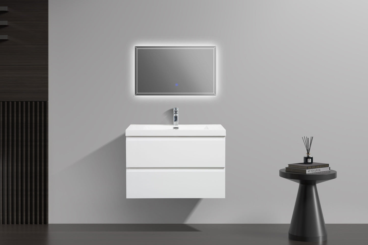 Aurora 30" Glossy Polar White Wall Hung Bathroom Vanity with White Acrylic Countertop