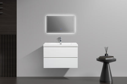Aurora 30" Glossy Polar White Wall Hung Bathroom Vanity with White Acrylic Countertop