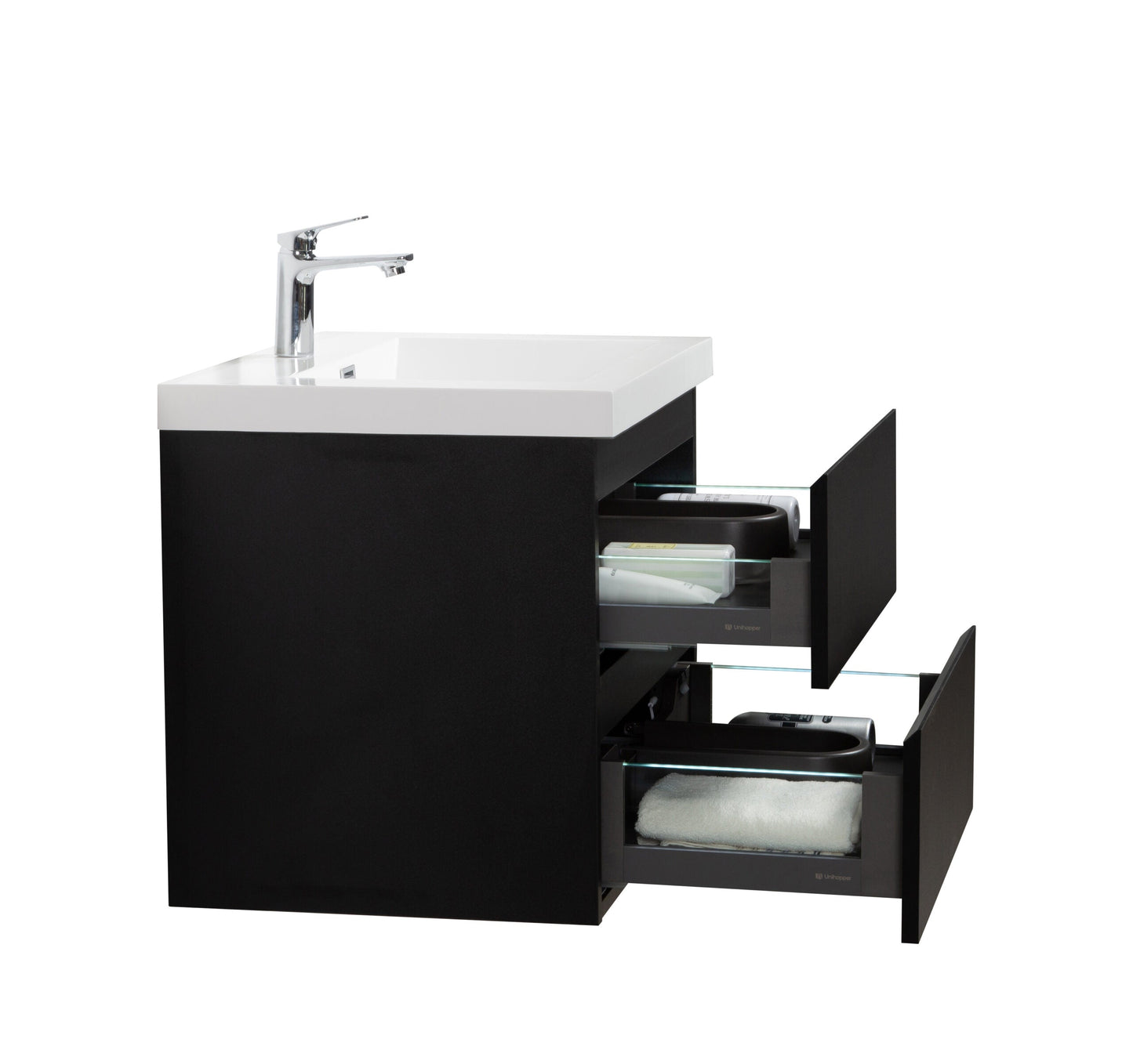 Aurora 30" Glossy Polar White Wall Hung Bathroom Vanity with White Acrylic Countertop