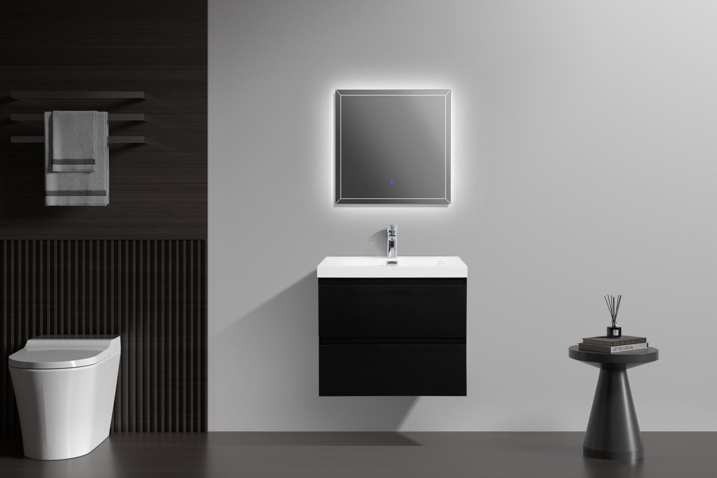 Aurora 30" Glossy Polar White Wall Hung Bathroom Vanity with White Acrylic Countertop