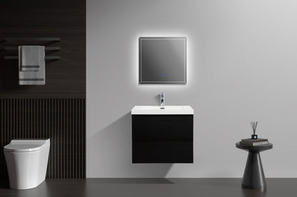 Aurora 30" Glossy Polar White Wall Hung Bathroom Vanity with White Acrylic Countertop