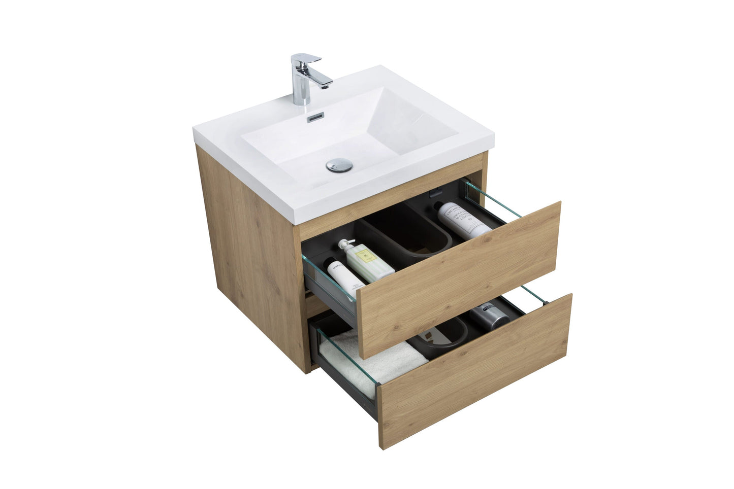 Aurora 30" Glossy Polar White Wall Hung Bathroom Vanity with White Acrylic Countertop