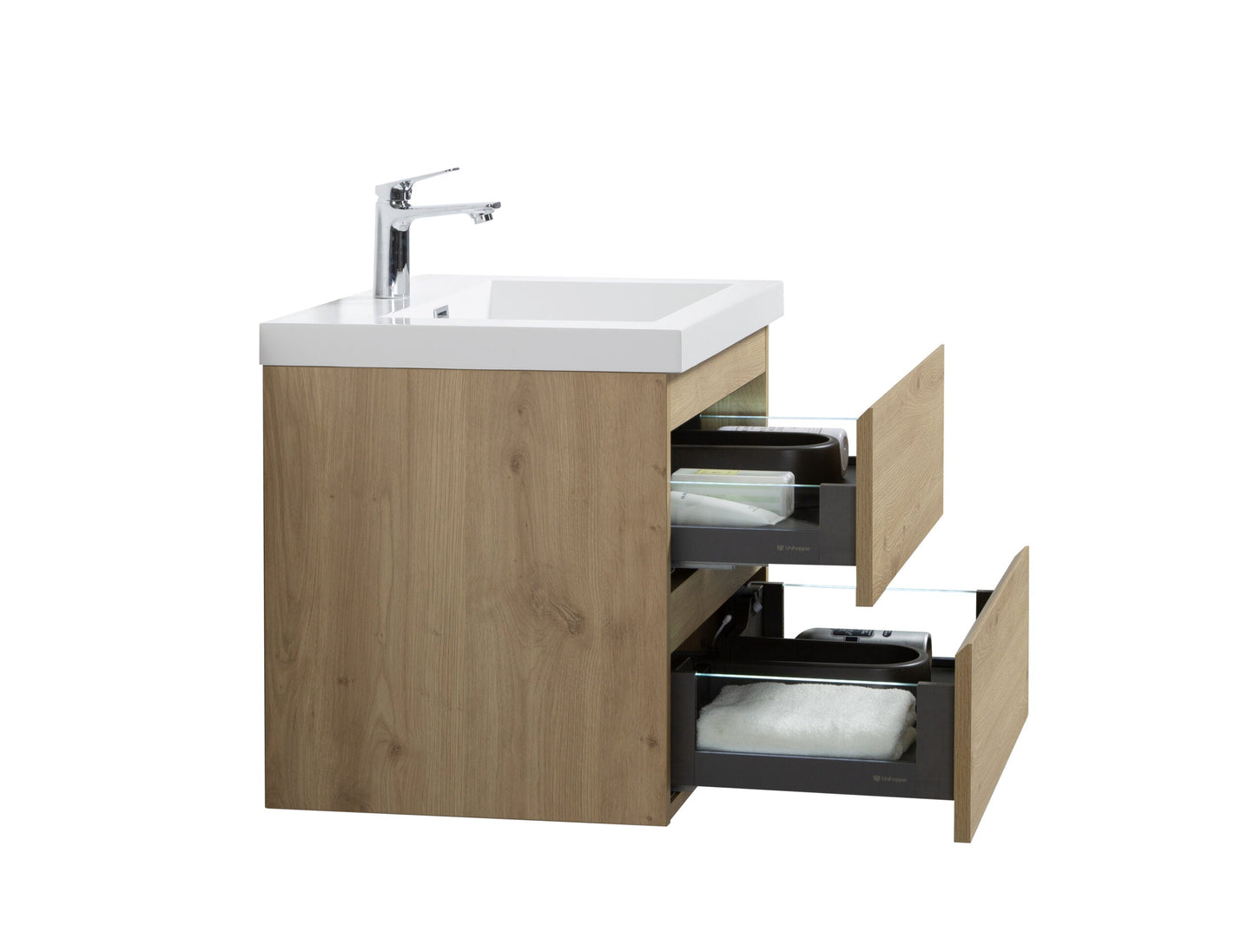 Aurora 30" Glossy Polar White Wall Hung Bathroom Vanity with White Acrylic Countertop
