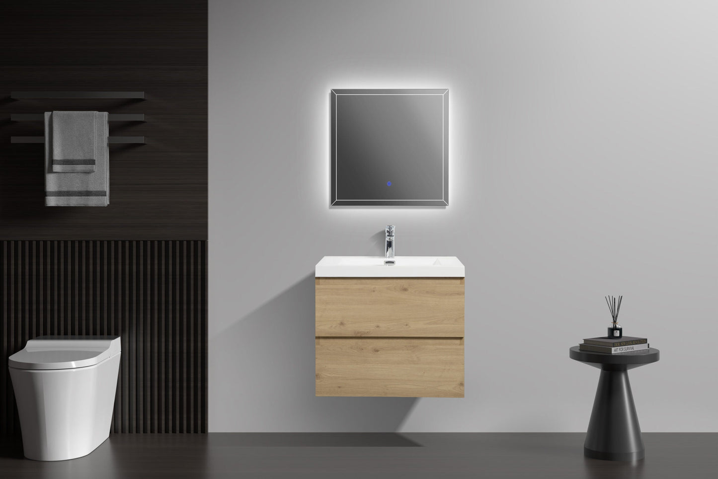 Aurora 30" Glossy Polar White Wall Hung Bathroom Vanity with White Acrylic Countertop