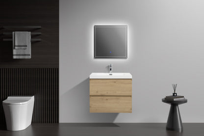 Aurora 30" Glossy Polar White Wall Hung Bathroom Vanity with White Acrylic Countertop