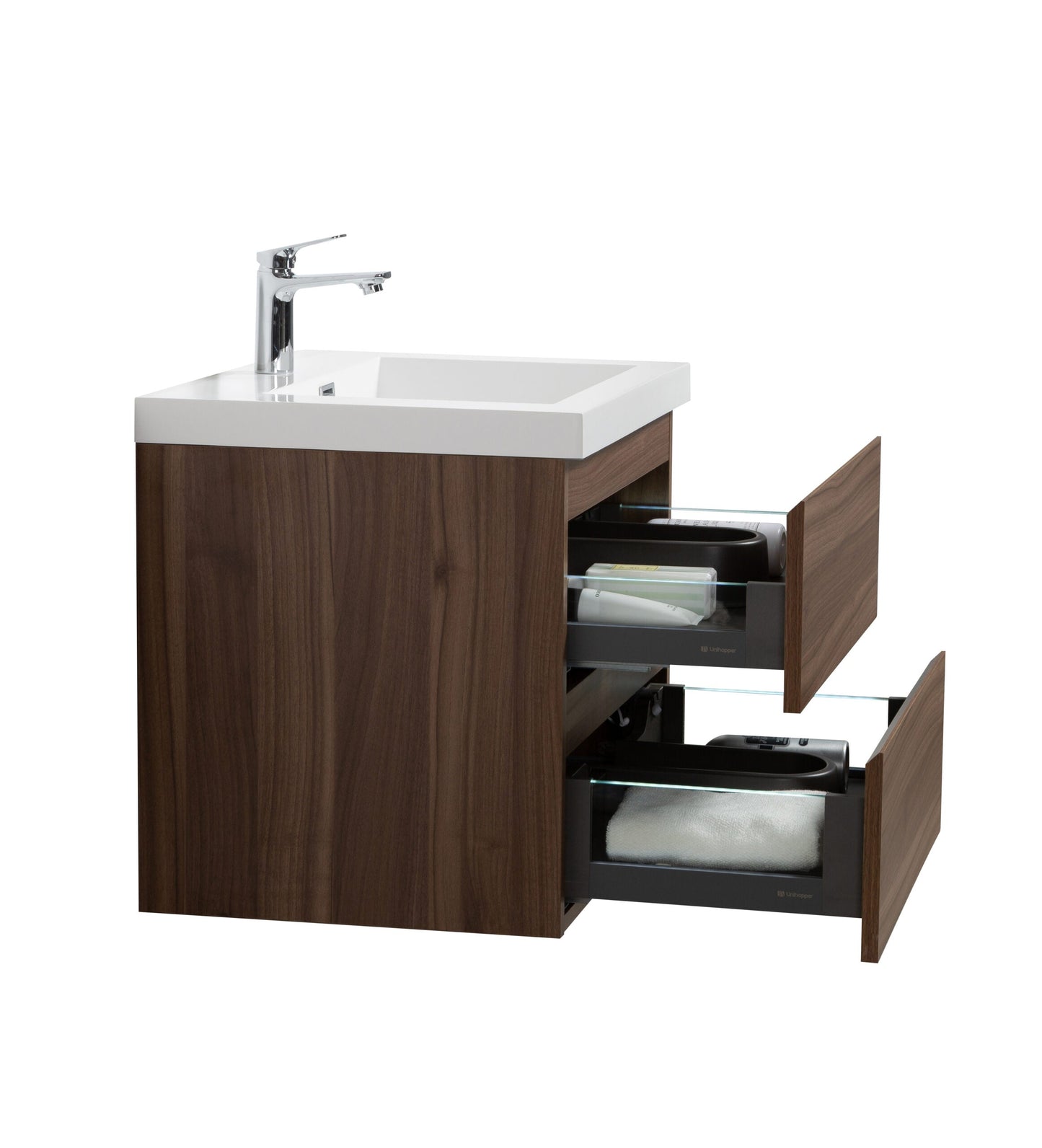 Aurora 30" Glossy Polar White Wall Hung Bathroom Vanity with White Acrylic Countertop