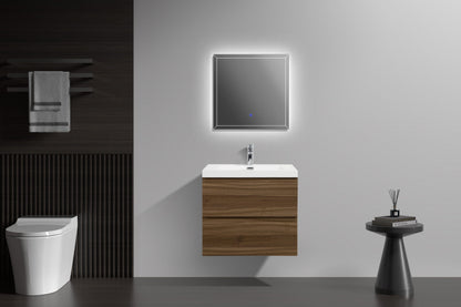 Aurora 30" Glossy Polar White Wall Hung Bathroom Vanity with White Acrylic Countertop