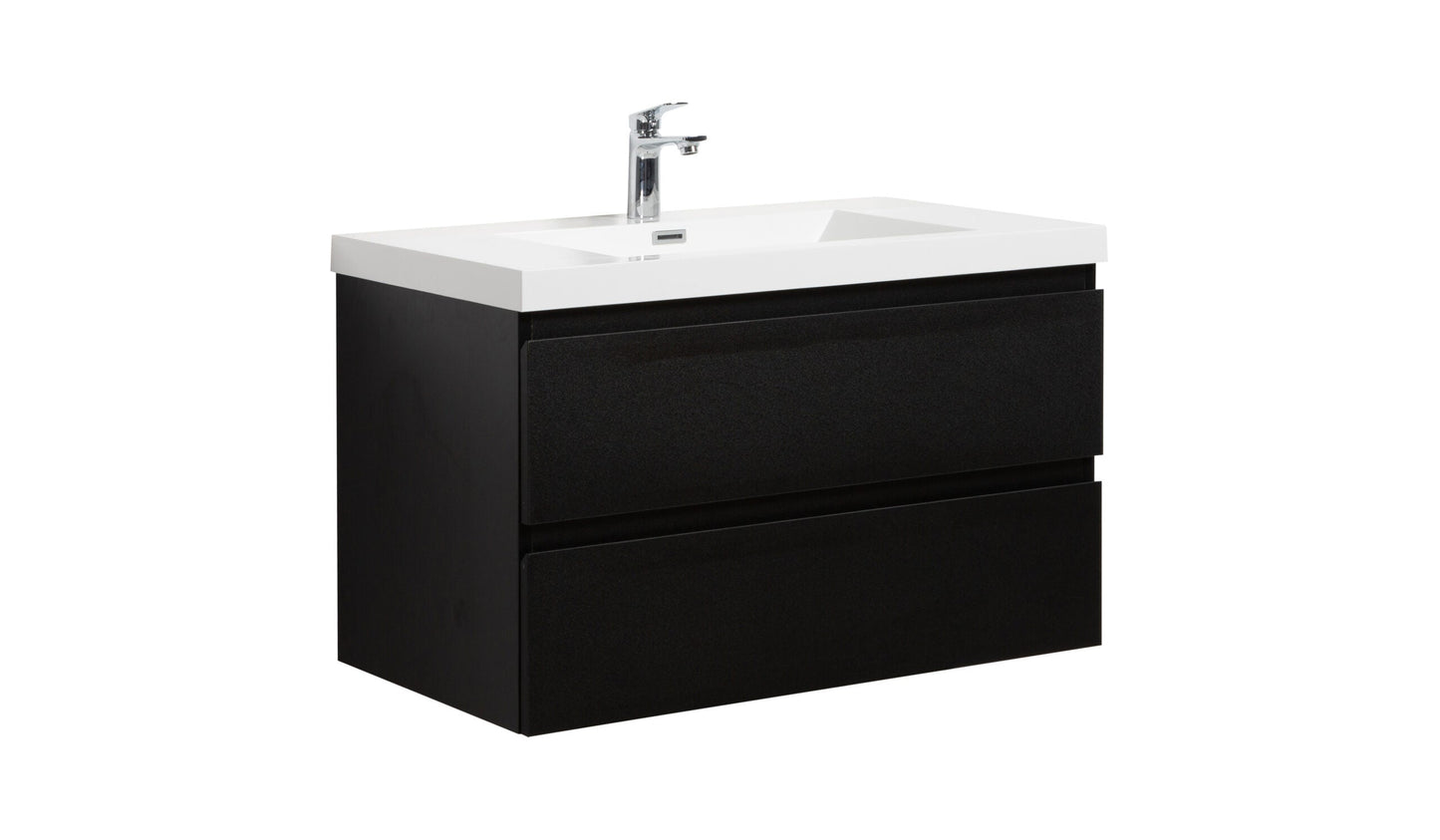 Aurora 36" Glossy Polar White Wall Hung Bathroom Vanity with White Acrylic Countertop