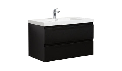 Aurora 36" Glossy Polar White Wall Hung Bathroom Vanity with White Acrylic Countertop
