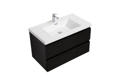 Aurora 36" Glossy Polar White Wall Hung Bathroom Vanity with White Acrylic Countertop