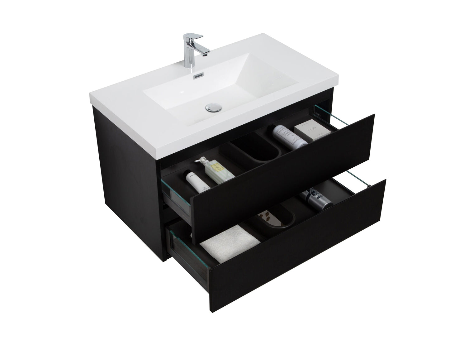 Aurora 36" Glossy Polar White Wall Hung Bathroom Vanity with White Acrylic Countertop