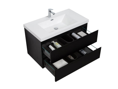 Aurora 36" Glossy Polar White Wall Hung Bathroom Vanity with White Acrylic Countertop