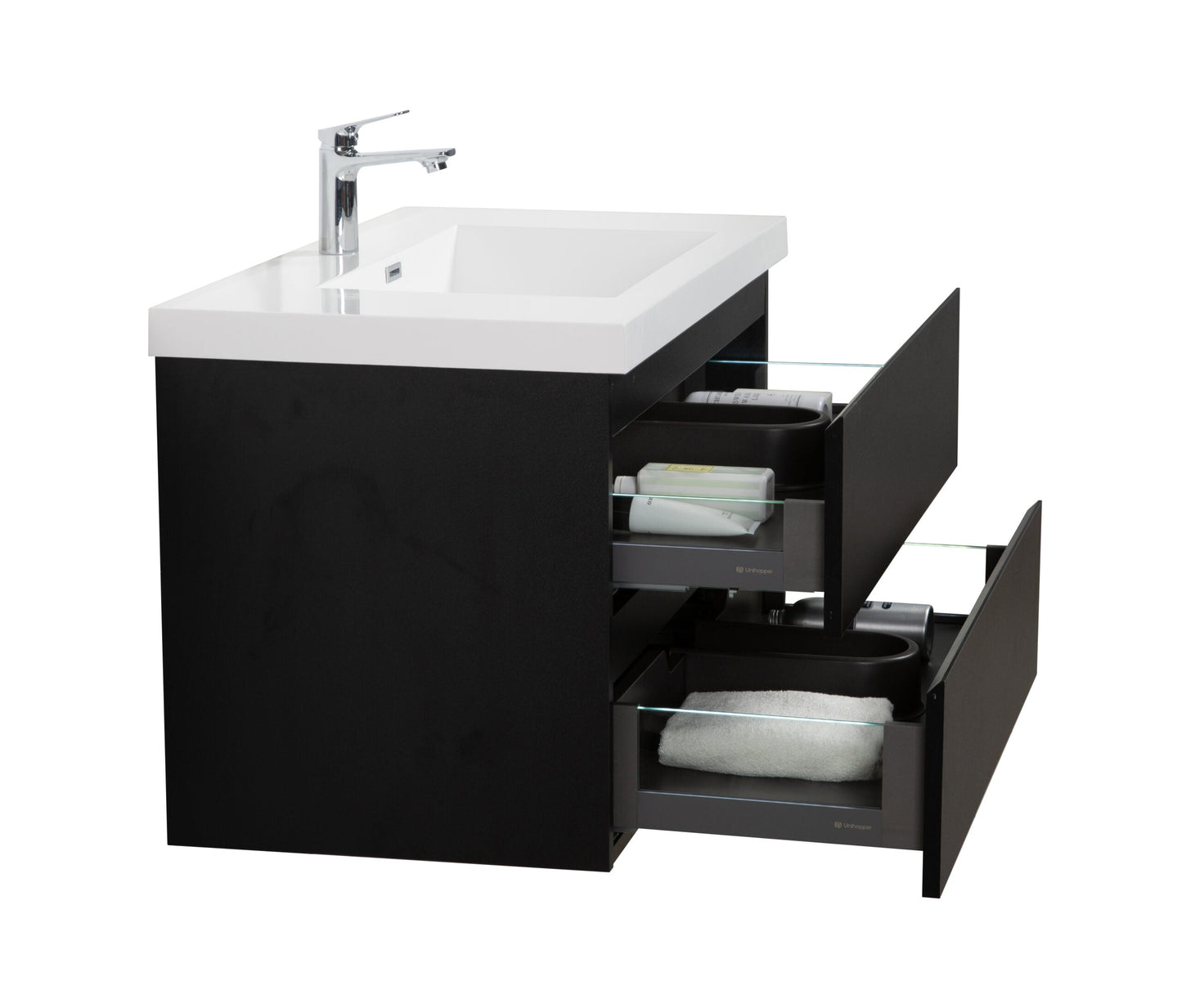 Aurora 36" Glossy Polar White Wall Hung Bathroom Vanity with White Acrylic Countertop