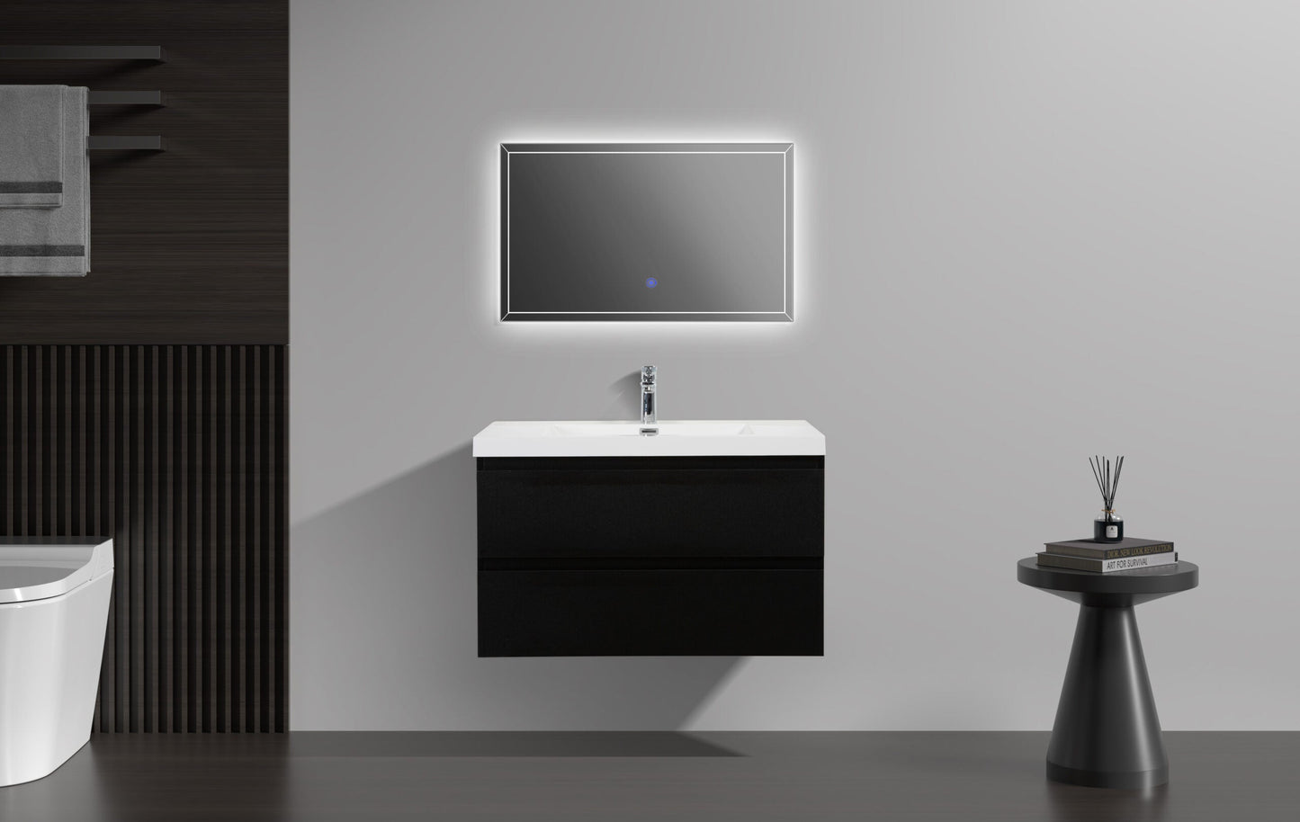 Aurora 36" Glossy Polar White Wall Hung Bathroom Vanity with White Acrylic Countertop