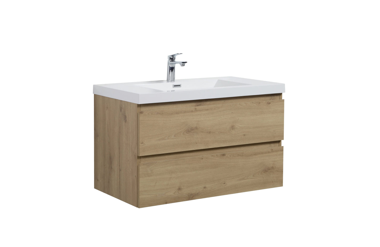 Aurora 36" Glossy Polar White Wall Hung Bathroom Vanity with White Acrylic Countertop
