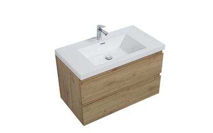 Aurora 36" Glossy Polar White Wall Hung Bathroom Vanity with White Acrylic Countertop
