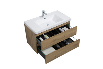 Aurora 36" Glossy Polar White Wall Hung Bathroom Vanity with White Acrylic Countertop