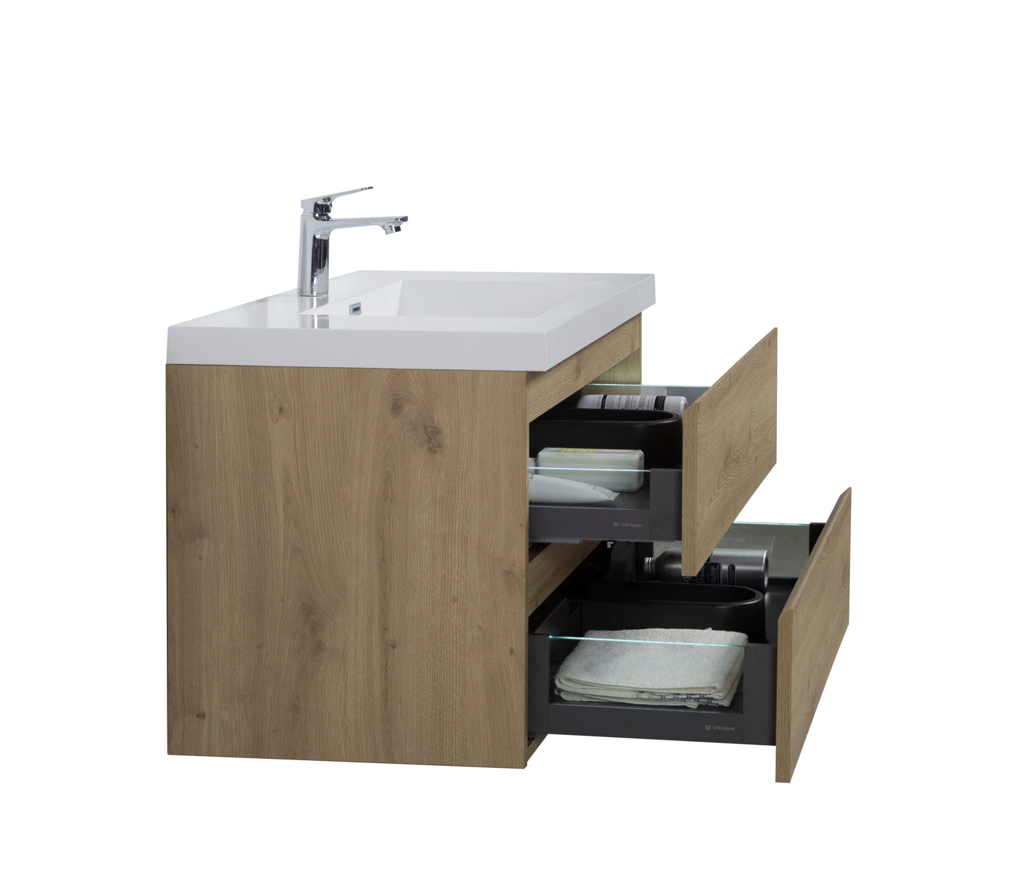 Aurora 36" Glossy Polar White Wall Hung Bathroom Vanity with White Acrylic Countertop