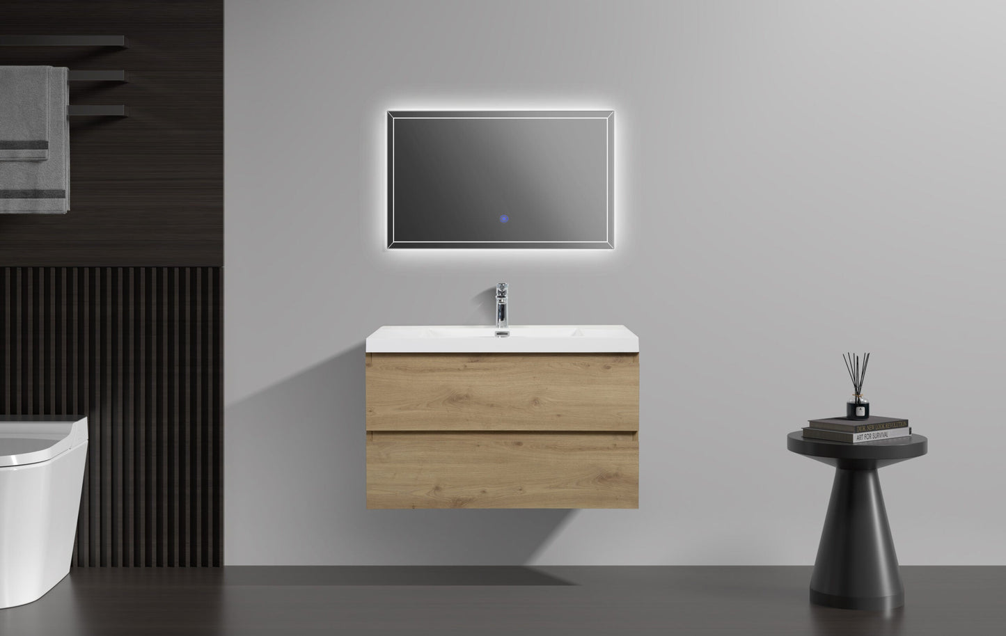 Aurora 36" Glossy Polar White Wall Hung Bathroom Vanity with White Acrylic Countertop
