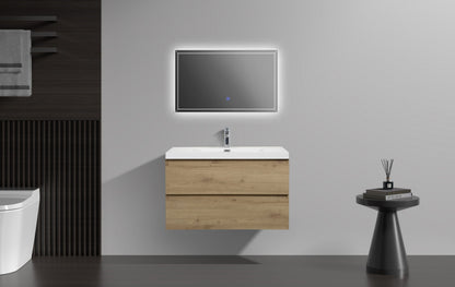 Aurora 36" Glossy Polar White Wall Hung Bathroom Vanity with White Acrylic Countertop