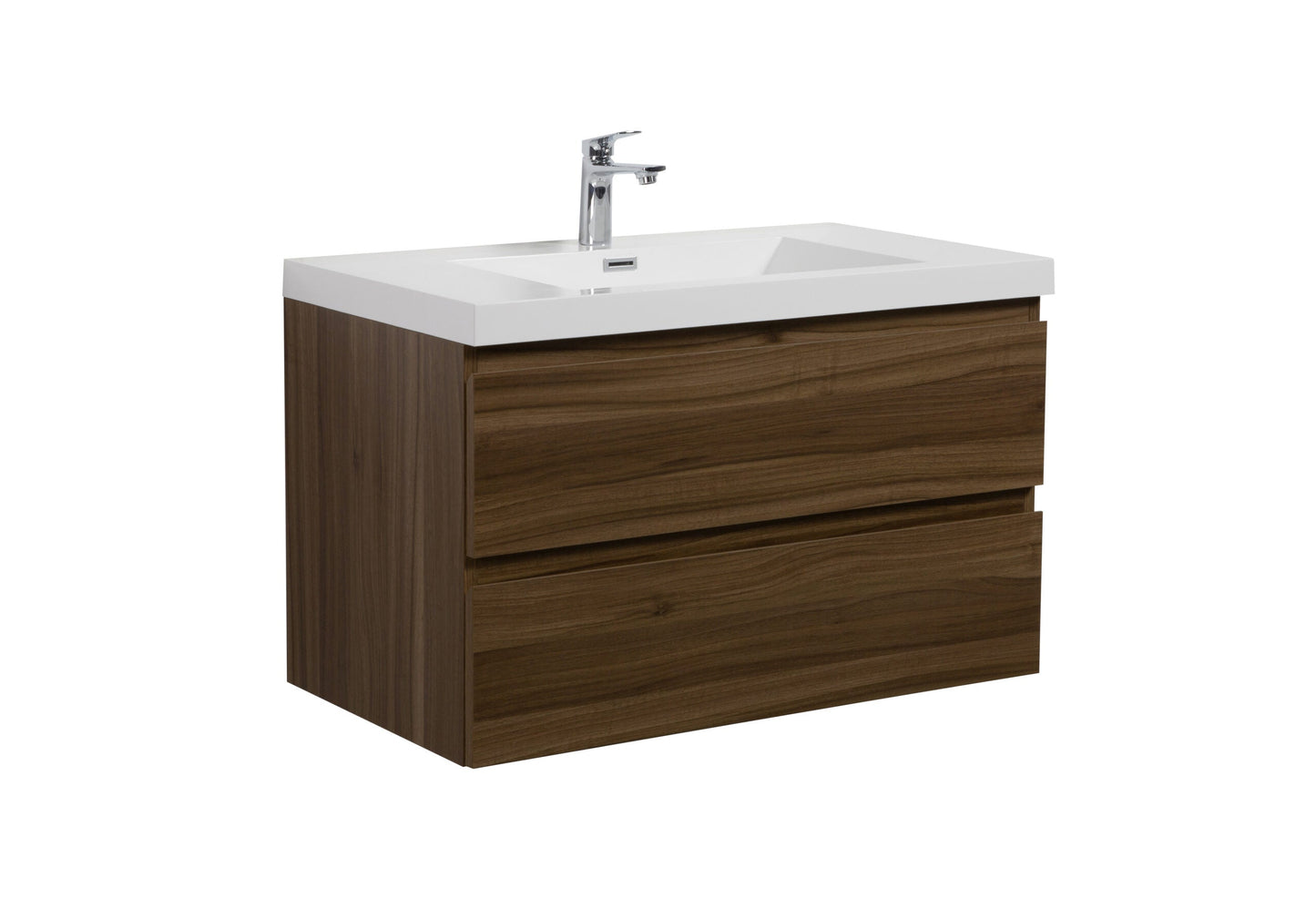 Aurora 36" Glossy Polar White Wall Hung Bathroom Vanity with White Acrylic Countertop