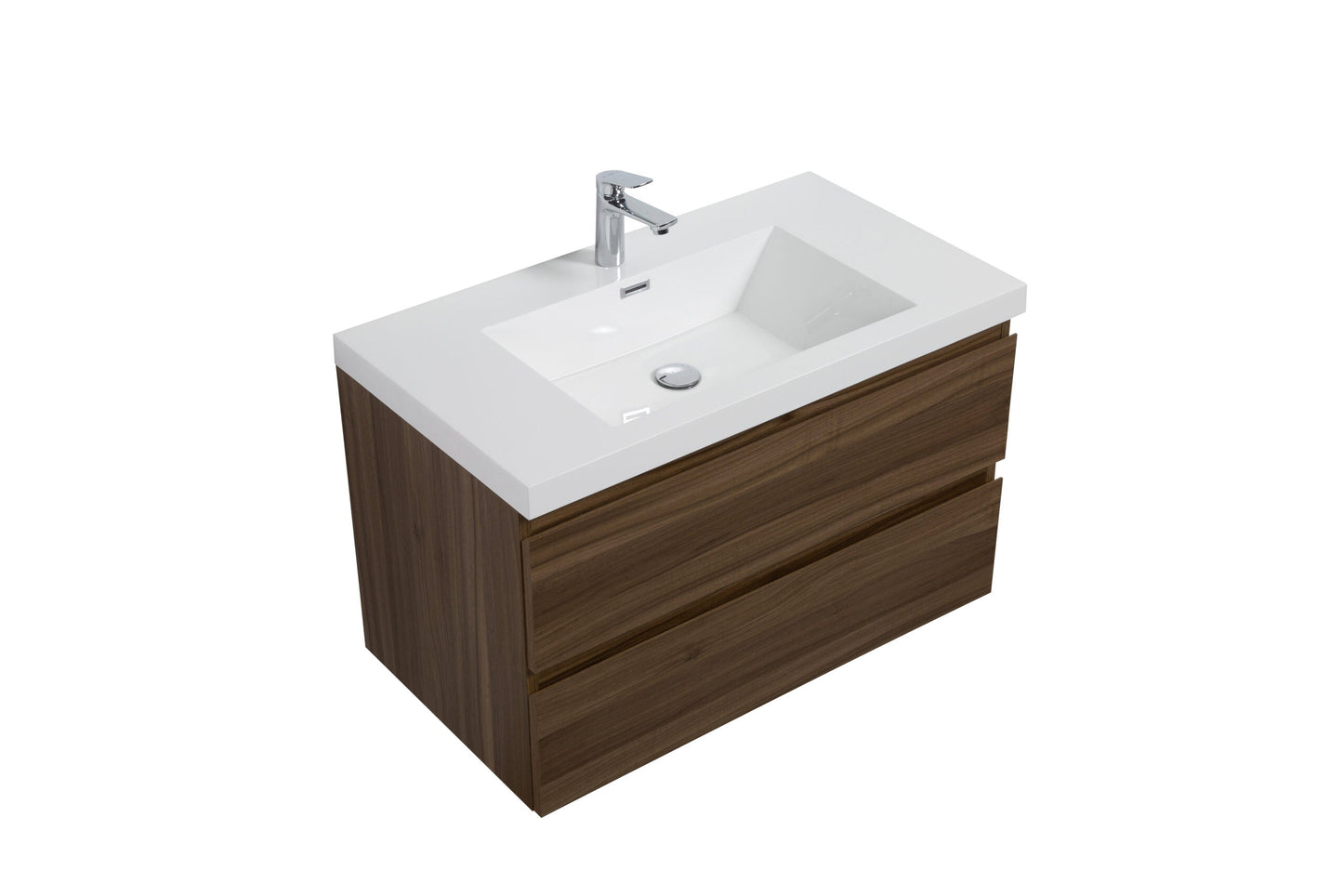 Aurora 36" Glossy Polar White Wall Hung Bathroom Vanity with White Acrylic Countertop