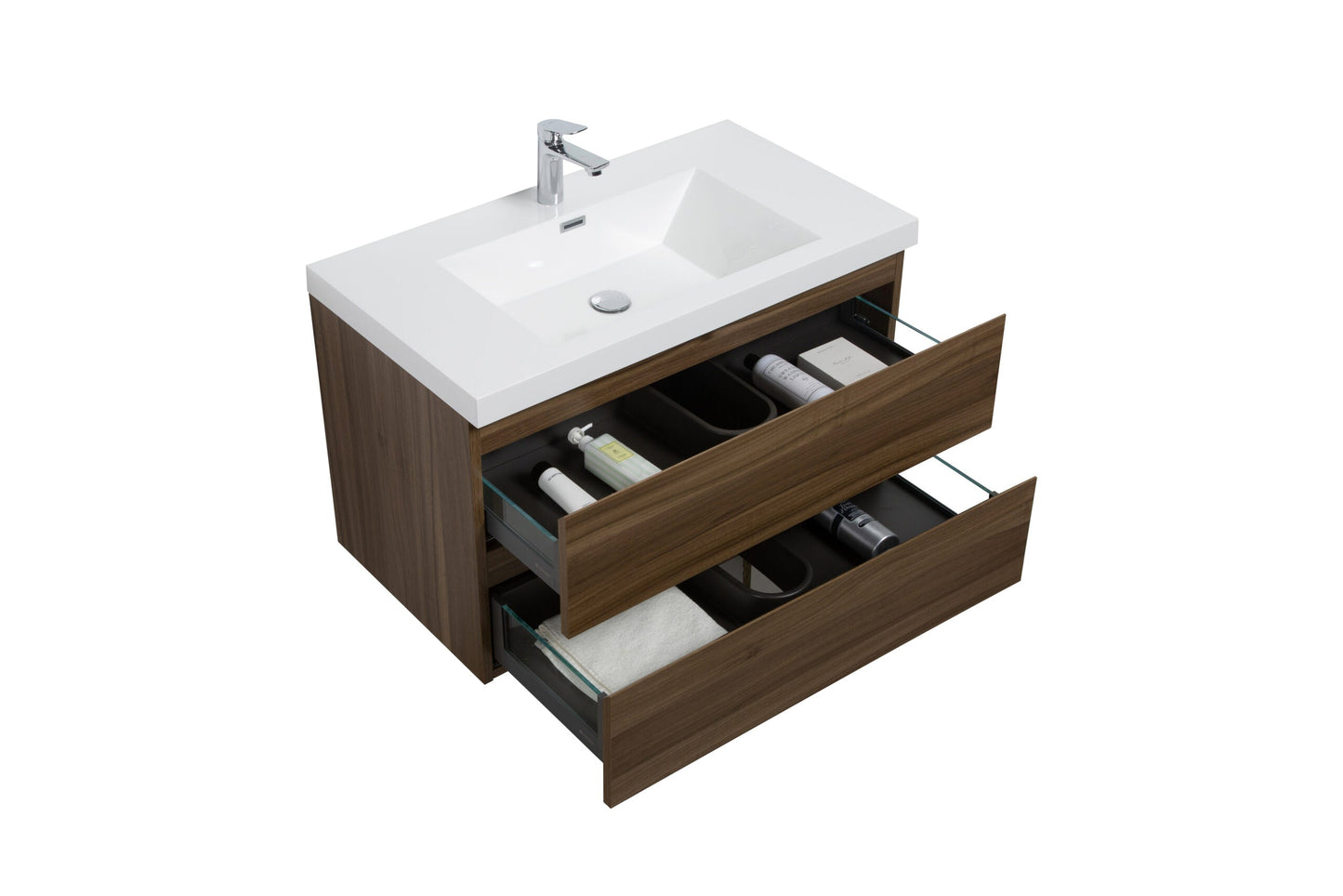 Aurora 36" Glossy Polar White Wall Hung Bathroom Vanity with White Acrylic Countertop