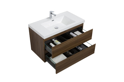 Aurora 36" Glossy Polar White Wall Hung Bathroom Vanity with White Acrylic Countertop