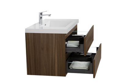 Aurora 36" Glossy Polar White Wall Hung Bathroom Vanity with White Acrylic Countertop