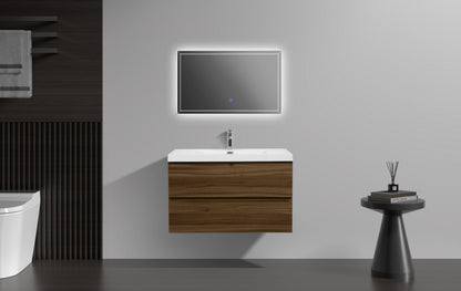 Aurora 36" Glossy Polar White Wall Hung Bathroom Vanity with White Acrylic Countertop