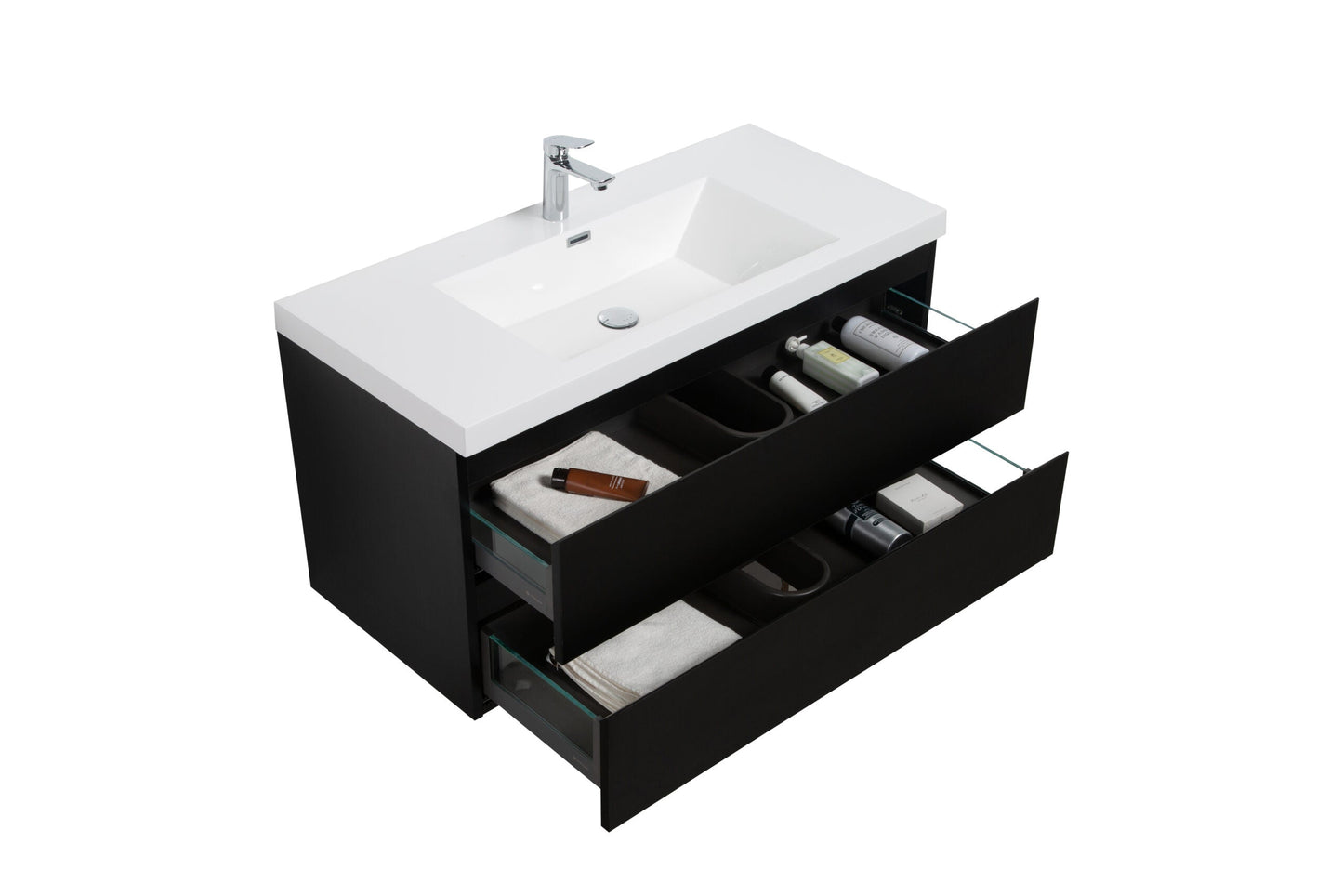 Aurora 42" Glossy Polar White Wall Hung Bathroom Vanity with White Acrylic Countertop