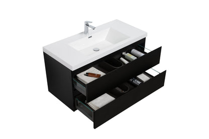 Aurora 42" Glossy Polar White Wall Hung Bathroom Vanity with White Acrylic Countertop