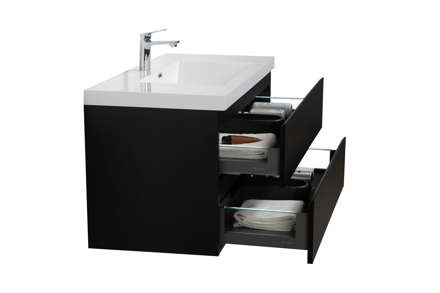 Aurora 42" Glossy Polar White Wall Hung Bathroom Vanity with White Acrylic Countertop