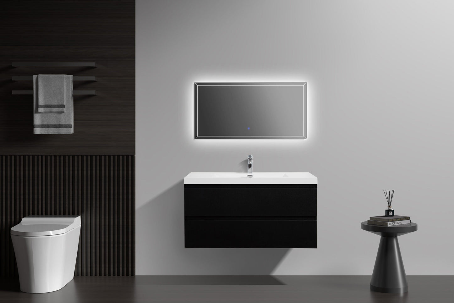 Aurora 42" Glossy Polar White Wall Hung Bathroom Vanity with White Acrylic Countertop