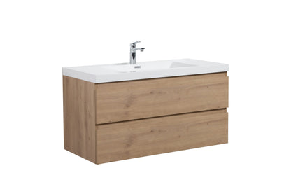 Aurora 42" Glossy Polar White Wall Hung Bathroom Vanity with White Acrylic Countertop