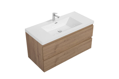 Aurora 42" Glossy Polar White Wall Hung Bathroom Vanity with White Acrylic Countertop