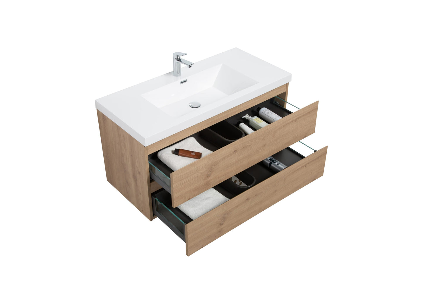 Aurora 42" Glossy Polar White Wall Hung Bathroom Vanity with White Acrylic Countertop