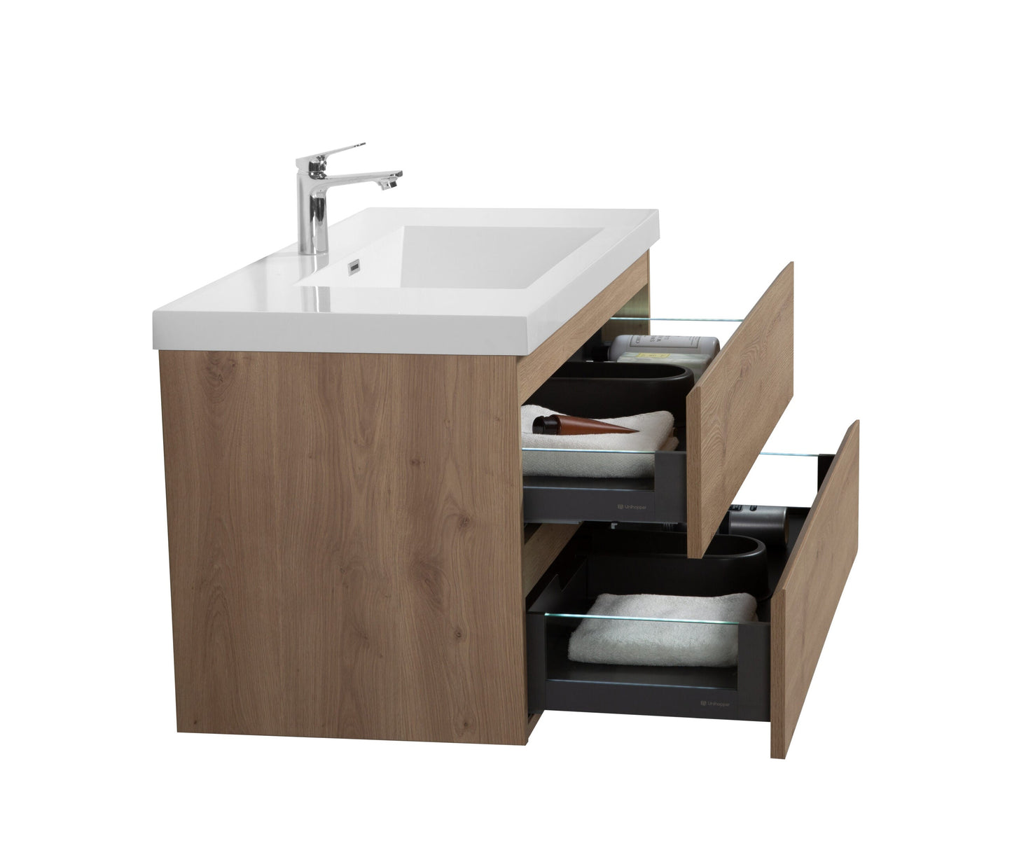 Aurora 42" Glossy Polar White Wall Hung Bathroom Vanity with White Acrylic Countertop