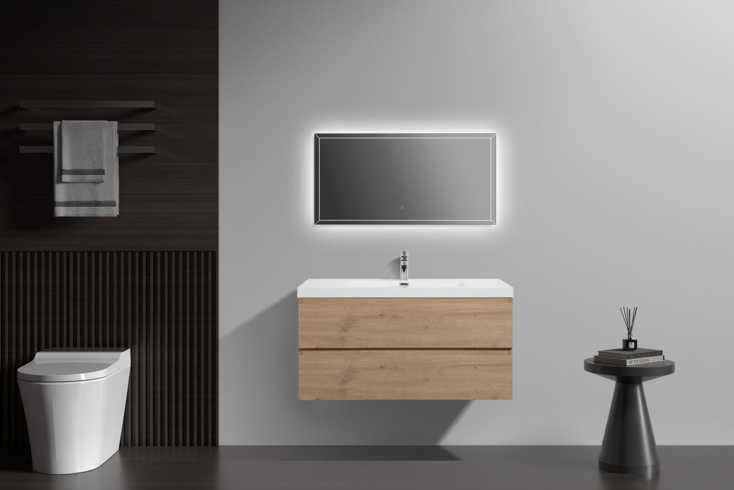 Aurora 42" Glossy Polar White Wall Hung Bathroom Vanity with White Acrylic Countertop