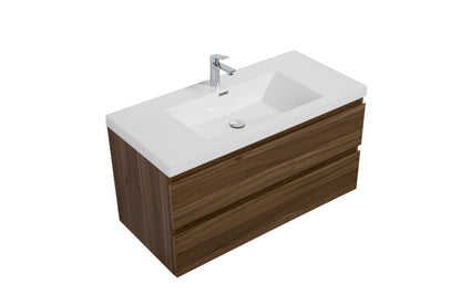 Aurora 42" Glossy Polar White Wall Hung Bathroom Vanity with White Acrylic Countertop