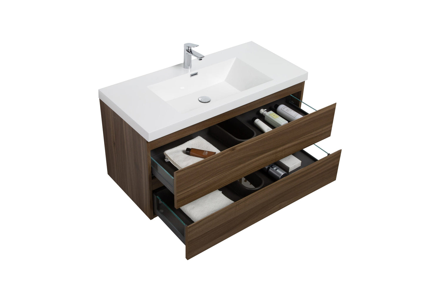 Aurora 42" Glossy Polar White Wall Hung Bathroom Vanity with White Acrylic Countertop