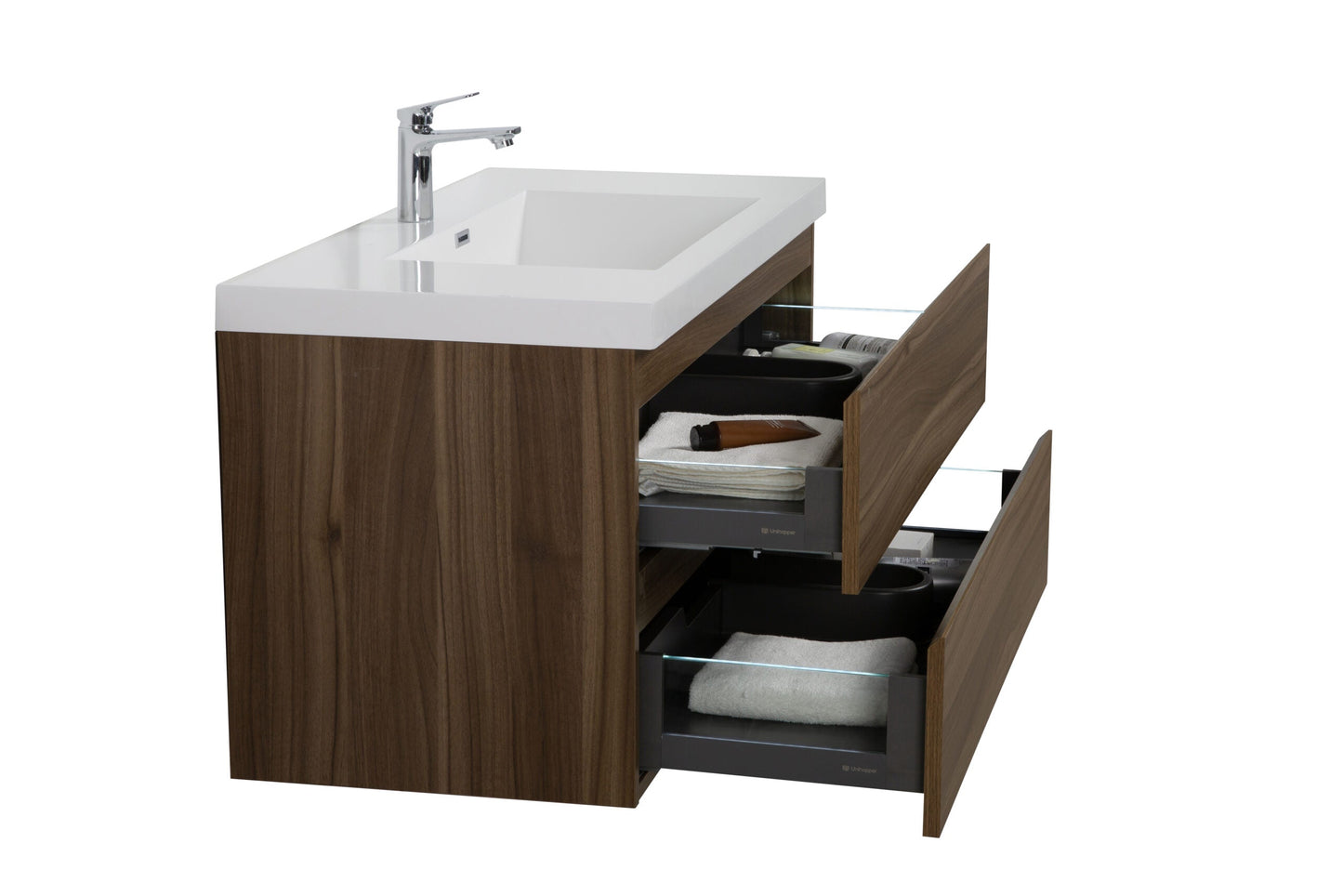 Aurora 42" Glossy Polar White Wall Hung Bathroom Vanity with White Acrylic Countertop